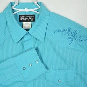 Wrangler Turquoise Pinstripe Long Sleeve Embroidered‎ Western Shirt XL